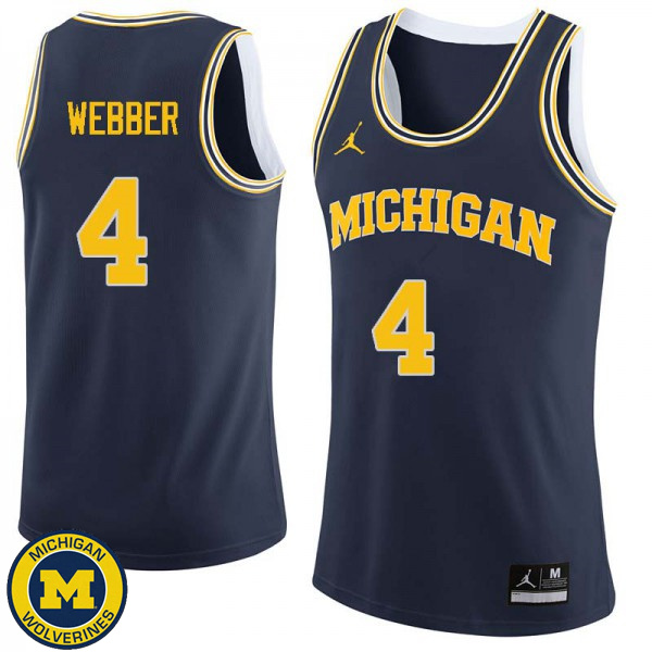 Mens Michigan Wolverines #4 Chris Webber Navy Stitch Basketball Jersey